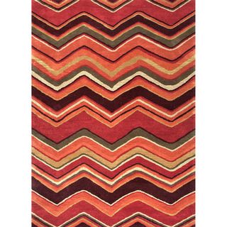 Large Hand tufted Contemporary Geometric Red/ Orange Rug (8 X 11)