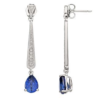 Lab Created Blue Sapphire & Diamond Accent Drop Earrings, Womens