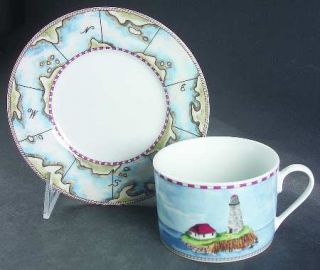 American Atelier Signals Flat Cup & Saucer Set, Fine China Dinnerware   Various