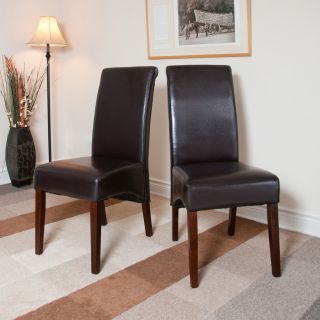 Franklin Dark Brown Leatherette Parson Chairs (set Of 2) (Dark brownWeb seat suspension Seat dimensions 18.5 inches tall x 18.5 inches wide x 17 inches deepDimensions 40.16 inches tall x 18.5 inches wide x 17.9 inches deep )