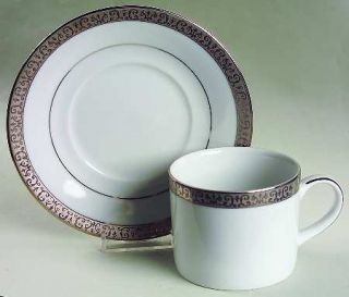Royal Gallery Platinum Buffet Flat Cup & Saucer Set, Fine China Dinnerware   Pla