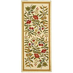 Hand hooked Garden Ivory Wool Runner (26 X 8)