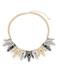 Mixed Metal Stone Bib Necklace   Gold Silver