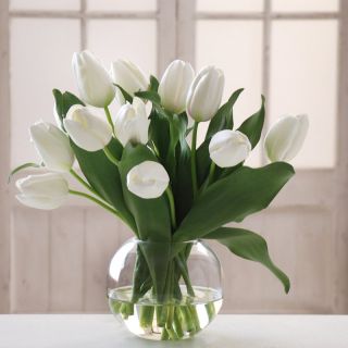 Jane Seymour White Tulip 15H in. Bubble Bowl Silk Flower Arrangement   JSB223 WH