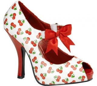 Womens Pin Up Cutiepie 07   White/Red Cherry Patent Leather High Heels