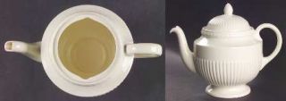 Wedgwood Edme Teapot & Lid, Fine China Dinnerware   Off White,Ribbed Rim,No Trim