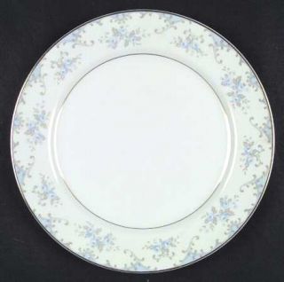 Mikasa Barton Dinner Plate, Fine China Dinnerware   Blue Roses, Gray Leaves&Scro