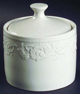Farberware Alsace Sugar Bowl & Lid, Fine China Dinnerware   All White, Scroll Em