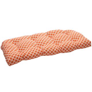 Pillow Perfect Outdoor Geometric Orange/ White Wicker Loveseat Cushion (Orange/whiteMaterials 100 percent polyesterFill 100 percent virgin polyester fiber fillClosure Sewn seam Weather resistantUV protectionCare instructions Spot clean onlyDimensions