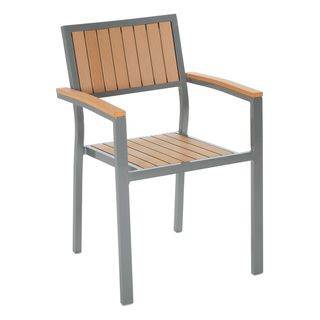 Cosco Outdoor Arms And Vertical Slats Stack Chair (set Of 2) (Teak/silverUpscale appearanceShips assembledLight weight powder coated aluminum framesDimensions 33.07 inches high x 21.65 inches wide x 22.8 inches deep  )