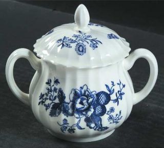 Royal Worcester Blue Sprays (Ribbed) Sugar Bowl & Lid, Fine China Dinnerware   B