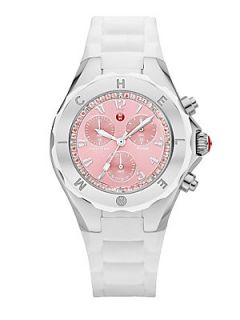 Michele Watches Tahitian Jelly Bean Pink Topaz & Silicone Chronograph Watch   Si