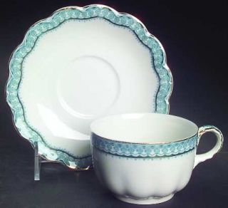 Johnson Brothers Ruth Blue/Green Flat Cup & Saucer Set, Fine China Dinnerware  