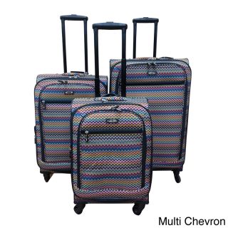 Kemyer Chevron 3 piece Expandable Spinner Luggage Set (Multi Chevorn, Green ChevornMaterials PolyesterPockets 3 zipper pocketsWeight 25lbs, 28 inch 12lbs, 25 inch 8lbs, 20 inch 5lbsCarrying handle 2 handlesWheeledWheel type spinnerClosure zipperLock