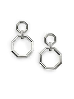 Octagon Double Drop Earrings   Silver