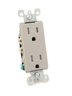 Leviton T5325GY Electrical Outlet, Duplex Receptacle, 15A Tamper Resistant with Quickwire amp; SelfGrounding Gray