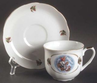 Christineholm Old Fashioned Christmas Flat Cup & Saucer Set, Fine China Dinnerwa