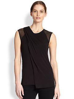 Bailey 44 Sheer Paneled Asymmetrical Wrap Effect Tee