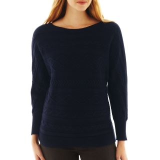 LIZ CLAIBORNE Long Sleeve Cable Sweater   Talls, Navy, Womens