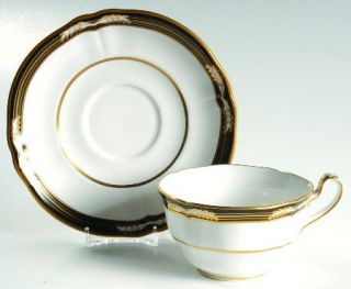 Spode Chancellor Black Flat Cup & Saucer Set, Fine China Dinnerware   Black Band