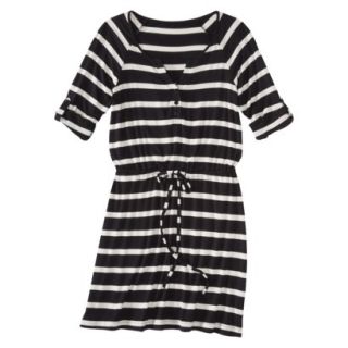 Merona Womens Knit Striped Henley Dress   Black/White   XS