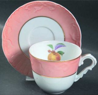 Mottahedeh Summer Fruit Flat Cup & Saucer Set, Fine China Dinnerware   Salmon Ri