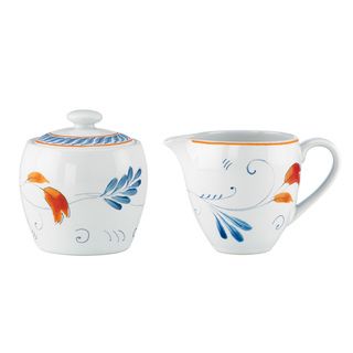 Kathy Ireland Home Spanish Botanica Sugar and Creamer Set By Gorham (White/multiMaterials StonewareCare instructions Microwave  and dishwasher safeService for One (1) Number of pieces One (1) Dimensions 4.3 inches high x 4.4 inches wide x 8 inches lo