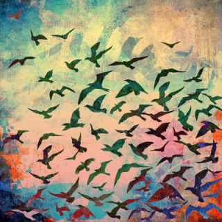 Salty & Sweet Flock of Seagulls Orange Canvas Art SS072 Size 12 H x 12 W