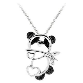 Sterling Silver Diamond Accent Open Panda Necklace   Black