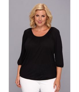 MICHAEL Michael Kors Plus Size Three Quarter Sleeve Scoop Neck Solid Rayon Peasant Top Womens Long Sleeve Pullover (Black)