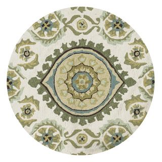 Hand Hooked Fandango Ivory/ Aqua Rug (3 Round)