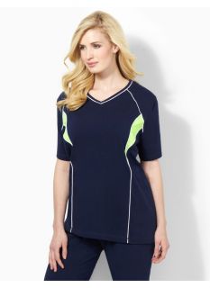 Catherines Plus Size Neon Piped Top   Womens Size 0X, Mariner Navy