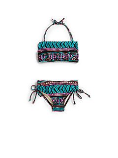 MILLY MINIS Girls Two Piece Neon Ruched Bandeau Bikini   Blue 
