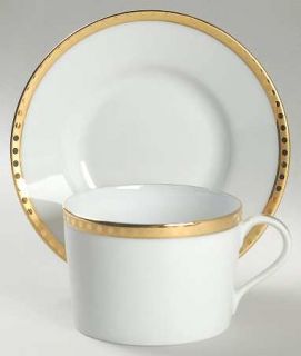 Tiffany Gold Band Flat Cup & Saucer Set, Fine China Dinnerware   Gold Band With
