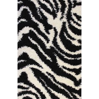 Shag Plush Zebra Black Area Rug (18 X 72)