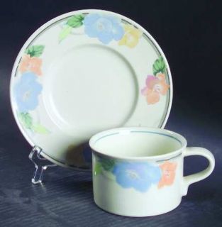 Mikasa Garden Poetry Flat Cup & Saucer Set, Fine China Dinnerware   Intaglio Lin