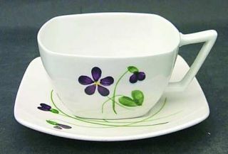 Orchard Wood Violet Square Flat Cup & Saucer Set, Fine China Dinnerware   Off Wh