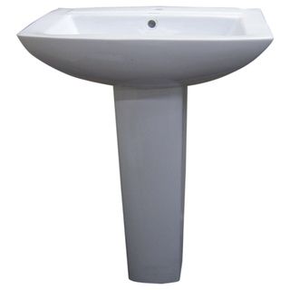 Modern Square White Single Holle Ceramic Pedestal Sink (WhiteInterior/exterior YesDimensions 33 inches high x 24 inches wide x 18 inches deep CeramicColor WhiteInterior/exterior YesDimensions 33 inches high x 24 inches wide x 18 inches deep)