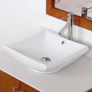 Elite High Temperature Grade A Ceramic Bathroom Sink With Unique Square Design And Chrome Finish Faucet Combo