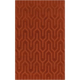 Hand crafted Orange Aztec Geometric Wool Rug (33 X 53)