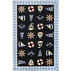 Hand hooked Sailor Black Wool Rug (39 X 59)