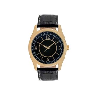 Geneva Mens Faux Leather Strap Watch, Black/Gold