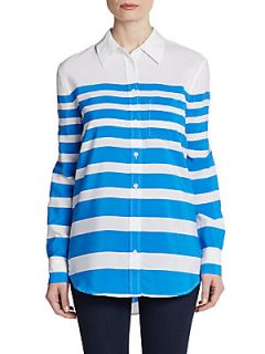 Reese Silk Striped Blouse   Electric Blue