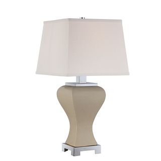 Pruitt 1 light Polished Nickel Table Lamp (CeramicFinish Polished nickelNumber of lights One (1)Requires one (1) 150 watt A21 medium base three way bulb (not included) Dimensions 25.5 inches high x 13 inches deep Shade 11 x 13 x 10Weight 8 pounds)