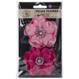 Plume Fabric Flowers W/rhinestones 3.25 2/pkg candy