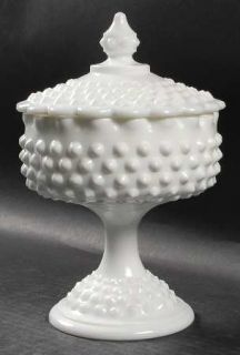 Fenton Hobnail Milk Glass Footed Candy Box and Lid   Milk Glass