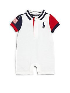 Ralph Lauren Infants Colorblocked Mesh Shortall   White