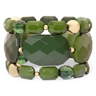 Olive Green Faceted 3 pc. Stretch Bracelet Set, Green