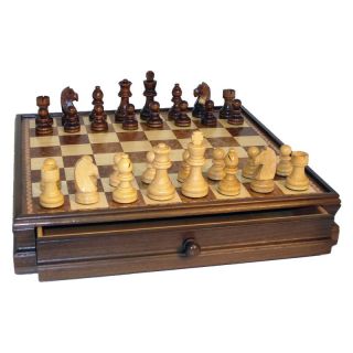 Walnut Inlaid Chess Set with Drawers Brown   40394WM