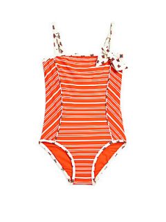 Little Marc Jacobs Girls Tara Striped Maillot   Vibrant Red